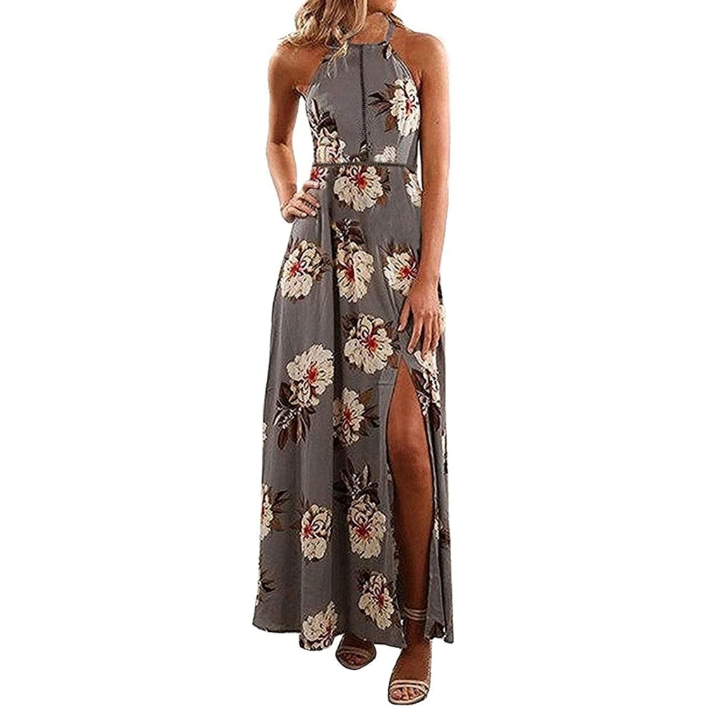 Womens Boho Floral Sleeveless Long Maxi Dress